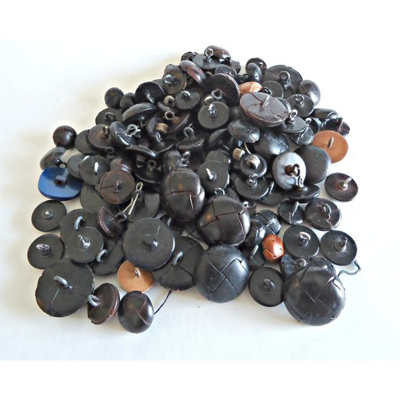 115 Vintage Leather Buttons Metal Shank Small Large Black Brown - Picture 1 of 3